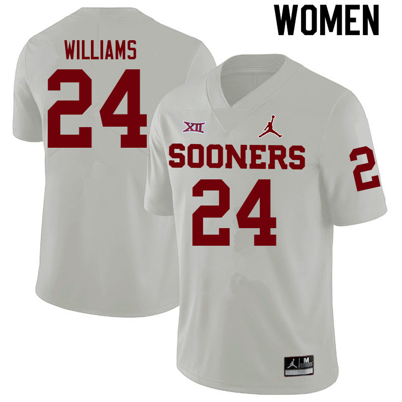 Women #24 Gentry Williams Oklahoma Sooners College Football Jerseys Sale-White